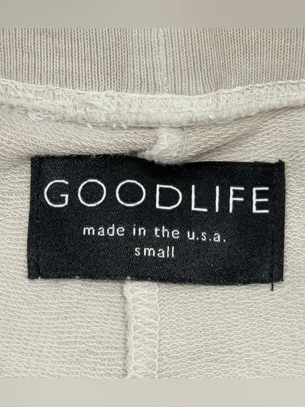 Goodlife Micro Terry Lounge Set Small Beige Hoodie Joggers Travel Minimal Comfy